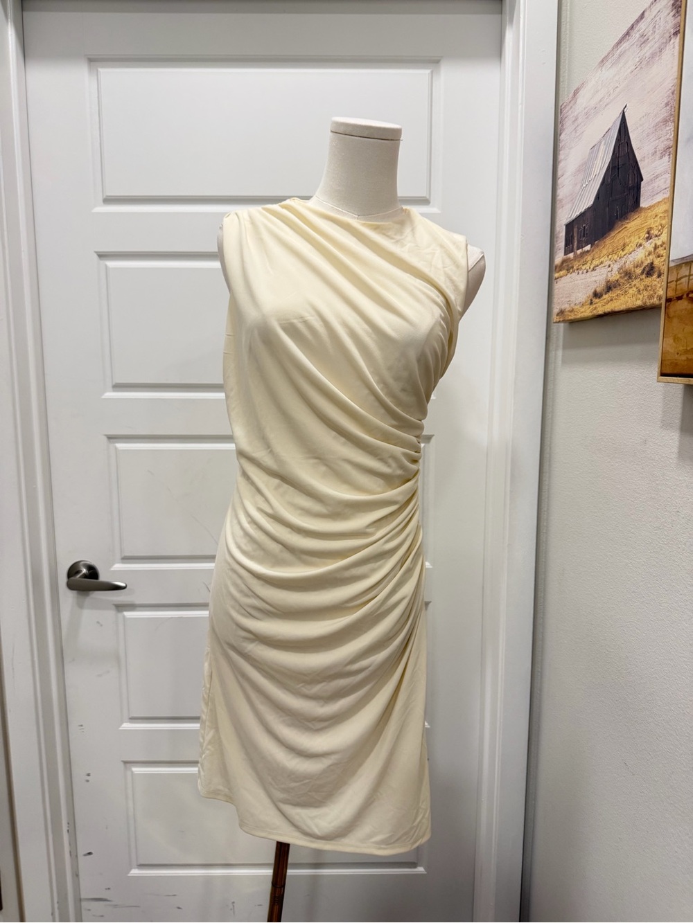 Zara Sleeveless Gathered Side Shift Old Money Dress - Cream - Picture 2 of 8